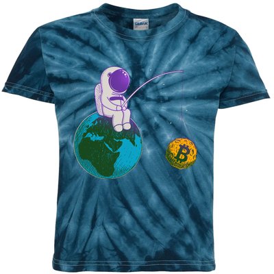 Funny Fishing Bitcoin Space Astronaut Kids Tie-Dye T-Shirt