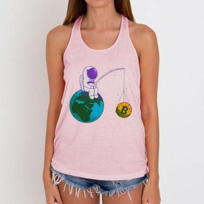 Funny Fishing Bitcoin Space Astronaut Women's Knotted Racerback Tank