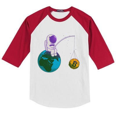 Funny Fishing Bitcoin Space Astronaut Kids Colorblock Raglan Jersey