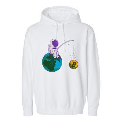 Funny Fishing Bitcoin Space Astronaut Garment-Dyed Fleece Hoodie