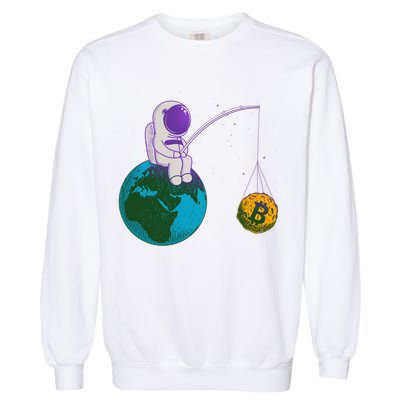 Funny Fishing Bitcoin Space Astronaut Garment-Dyed Sweatshirt