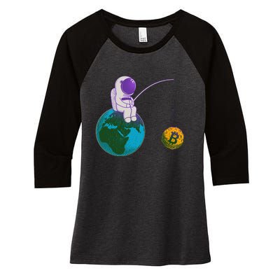 Funny Fishing Bitcoin Space Astronaut Women's Tri-Blend 3/4-Sleeve Raglan Shirt