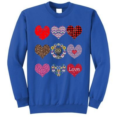 Funny Floral Black Cat Hearts Pattern Cat Mom Valentines Day Cute Gift Tall Sweatshirt