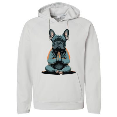 Funny French Bulldog Frenchie Yoga Performance Fleece Hoodie