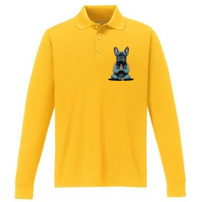 Funny French Bulldog Frenchie Yoga Performance Long Sleeve Polo