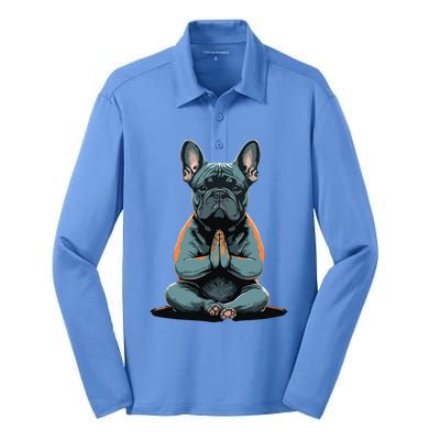 Funny French Bulldog Frenchie Yoga Silk Touch Performance Long Sleeve Polo