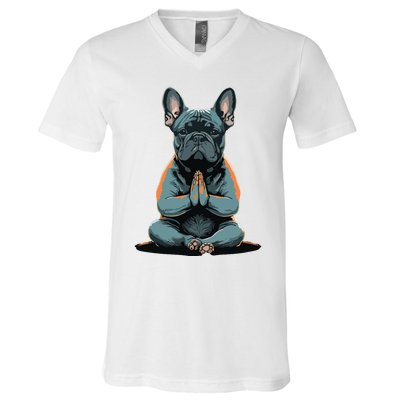 Funny French Bulldog Frenchie Yoga V-Neck T-Shirt