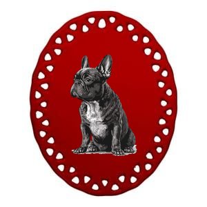 Funny French Bulldog Frenchie Black And White Ceramic Oval Ornament