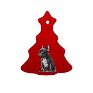 Funny French Bulldog Frenchie Black And White Ceramic Tree Ornament