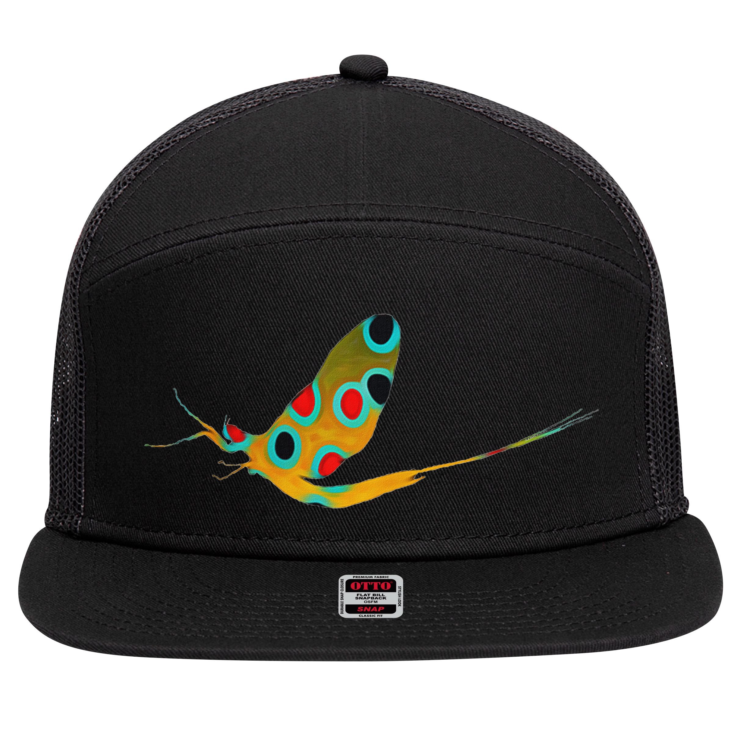 Fly Fishing Brook Trout Mayfly Graphic 7 Panel Mesh Trucker Snapback Hat