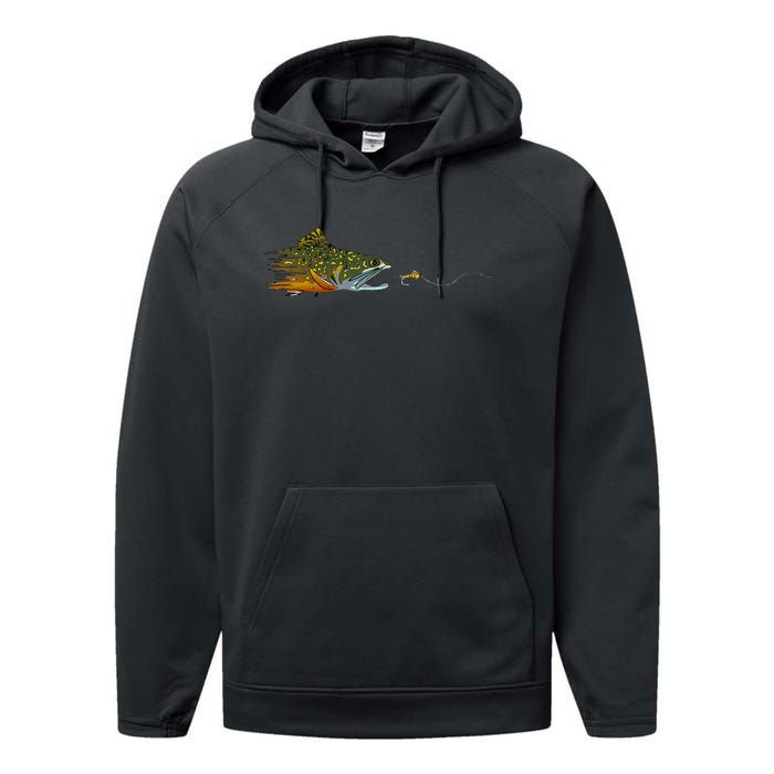 Fly Fishing Brook Trout Dry Fly Tying Fisherman Performance Fleece Hoodie