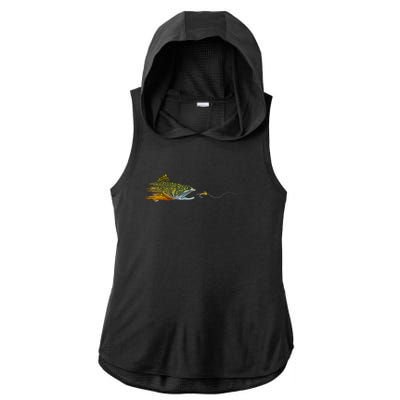 Fly Fishing Brook Trout Dry Fly Tying Fisherman Ladies PosiCharge Tri-Blend Wicking Draft Hoodie Tank