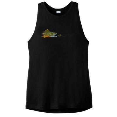 Fly Fishing Brook Trout Dry Fly Tying Fisherman Ladies PosiCharge Tri-Blend Wicking Tank