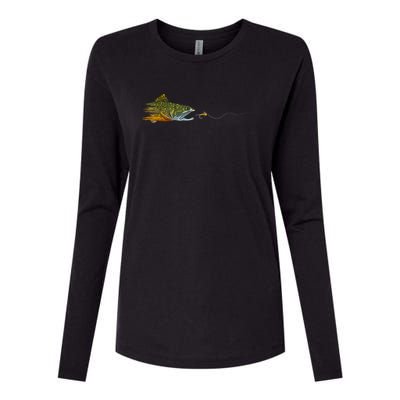 Fly Fishing Brook Trout Dry Fly Tying Fisherman Womens Cotton Relaxed Long Sleeve T-Shirt