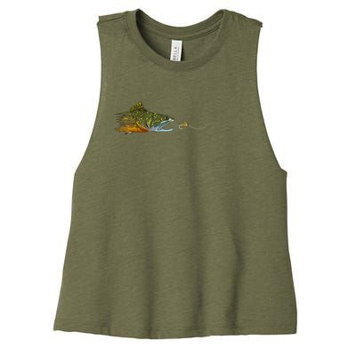 Fly Fishing Brook Trout Dry Fly Tying Fisherman Women's Racerback Cropped Tank