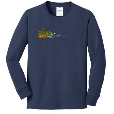 Fly Fishing Brook Trout Dry Fly Tying Fisherman Kids Long Sleeve Shirt