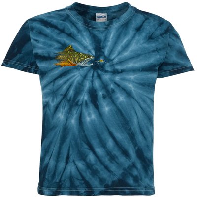 Fly Fishing Brook Trout Dry Fly Tying Fisherman Kids Tie-Dye T-Shirt