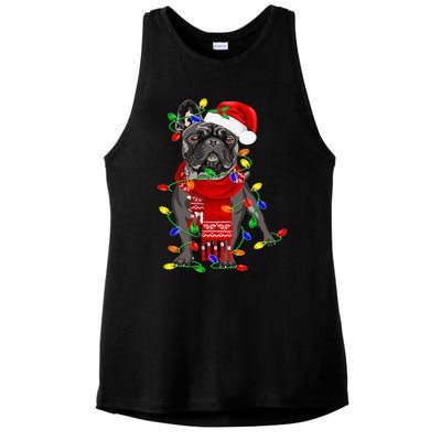 Funny French Bulldog Dog Tree Christmas Lights Xmas Pajama Ladies PosiCharge Tri-Blend Wicking Tank