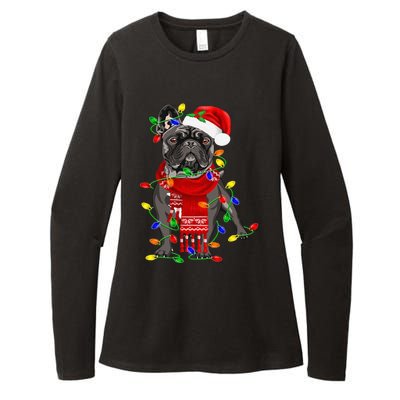 Funny French Bulldog Dog Tree Christmas Lights Xmas Pajama Womens CVC Long Sleeve Shirt