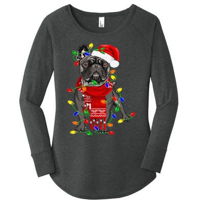 Funny French Bulldog Dog Tree Christmas Lights Xmas Pajama Women's Perfect Tri Tunic Long Sleeve Shirt