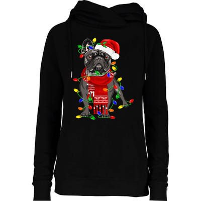 Funny French Bulldog Dog Tree Christmas Lights Xmas Pajama Womens Funnel Neck Pullover Hood