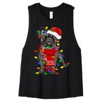 Funny French Bulldog Dog Tree Christmas Lights Xmas Pajama Women's Racerback Cropped Tank