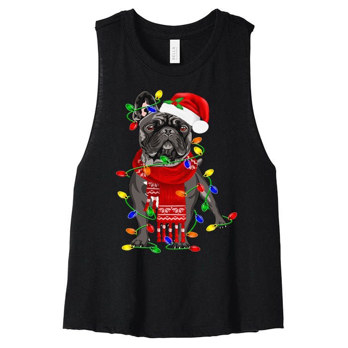 Funny French Bulldog Dog Tree Christmas Lights Xmas Pajama Women's Racerback Cropped Tank