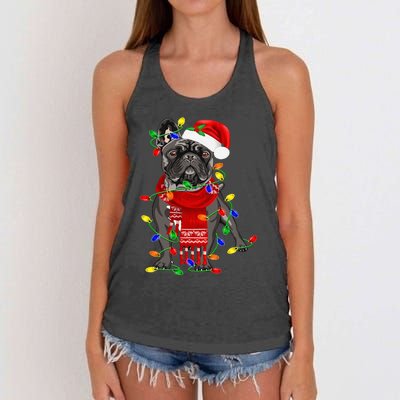 Funny French Bulldog Dog Tree Christmas Lights Xmas Pajama Women's Knotted Racerback Tank