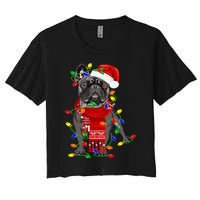 Funny French Bulldog Dog Tree Christmas Lights Xmas Pajama Women's Crop Top Tee