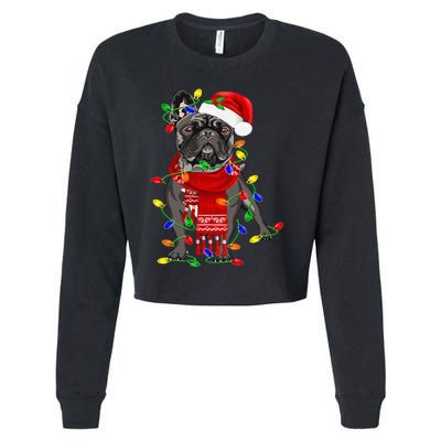 Funny French Bulldog Dog Tree Christmas Lights Xmas Pajama Cropped Pullover Crew