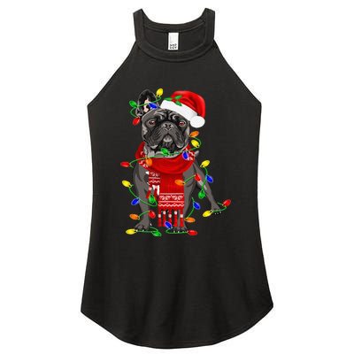 Funny French Bulldog Dog Tree Christmas Lights Xmas Pajama Women’s Perfect Tri Rocker Tank