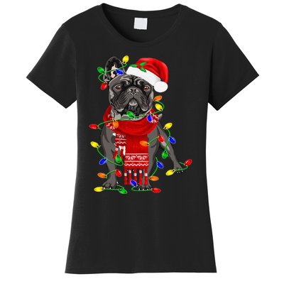 Funny French Bulldog Dog Tree Christmas Lights Xmas Pajama Women's T-Shirt