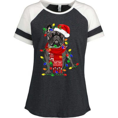 Funny French Bulldog Dog Tree Christmas Lights Xmas Pajama Enza Ladies Jersey Colorblock Tee