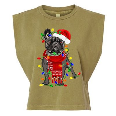 Funny French Bulldog Dog Tree Christmas Lights Xmas Pajama Garment-Dyed Women's Muscle Tee