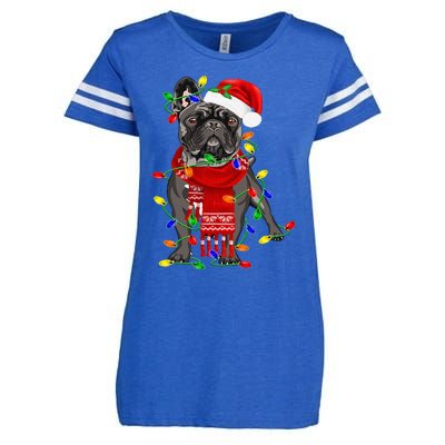 Funny French Bulldog Dog Tree Christmas Lights Xmas Pajama Enza Ladies Jersey Football T-Shirt