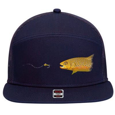 Fly Fishing Brown Trout Dry Fly Tying 7 Panel Mesh Trucker Snapback Hat