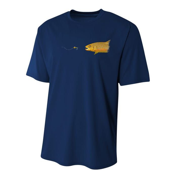 Fly Fishing Brown Trout Dry Fly Tying Performance Sprint T-Shirt