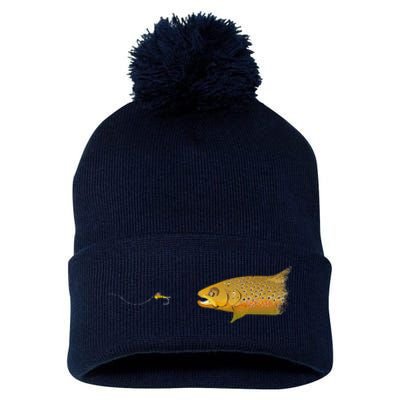 Fly Fishing Brown Trout Dry Fly Tying Pom Pom 12in Knit Beanie