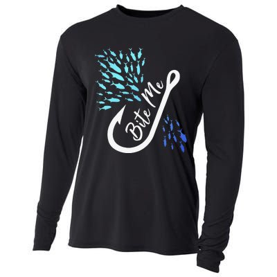 Fishing Fisherman Bite Me Funny Gift Fish Design Idea Design Cooling Performance Long Sleeve Crew