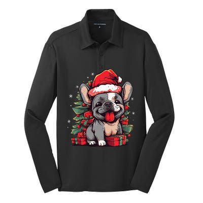 Festive French Bulldog Santa Pup & Christmas Lights Silk Touch Performance Long Sleeve Polo