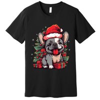 Festive French Bulldog Santa Pup & Christmas Lights Premium T-Shirt