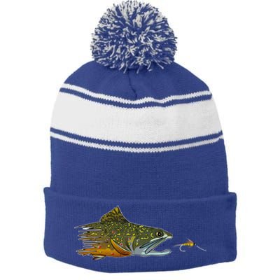 Fly Fishing Brook Trout Dry Fly Tying Fisher Gift Stripe Pom Pom Beanie