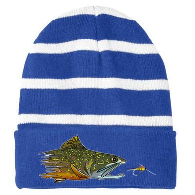 Fly Fishing Brook Trout Dry Fly Tying Fisher Gift Striped Beanie with Solid Band