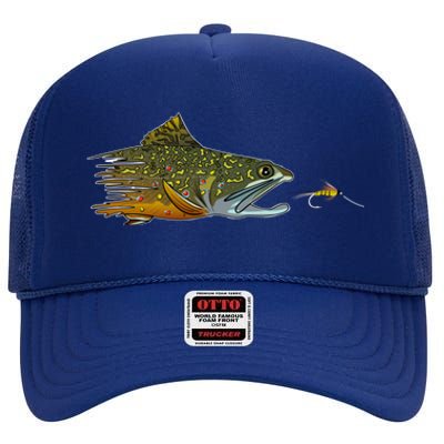 Fly Fishing Brook Trout Dry Fly Tying Fisher Gift High Crown Mesh Back Trucker Hat