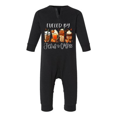 Funny Fueled By Coffee Jesus Caffeine Lover Thanksgiving Day Infant Fleece One Piece