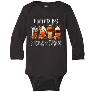 Funny Fueled By Coffee Jesus Caffeine Lover Thanksgiving Day Baby Long Sleeve Bodysuit