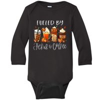 Funny Fueled By Coffee Jesus Caffeine Lover Thanksgiving Day Baby Long Sleeve Bodysuit