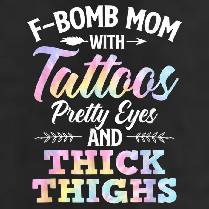 Funny F Bomb Mom With Tattoos Pretty Eyes And Thick Thighs 7 Panel Mesh Trucker Snapback Hat