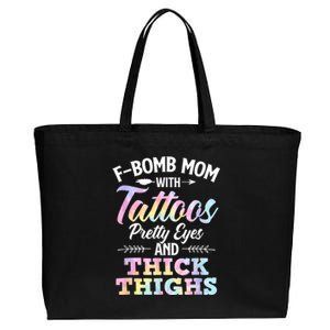 Funny F Bomb Mom With Tattoos Pretty Eyes And Thick Thighs Cotton Canvas Jumbo Tote