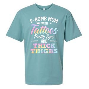 Funny F Bomb Mom With Tattoos Pretty Eyes And Thick Thighs Sueded Cloud Jersey T-Shirt